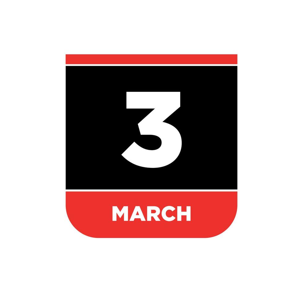 3e maart kalender vector icoon. 3 maart typografie.