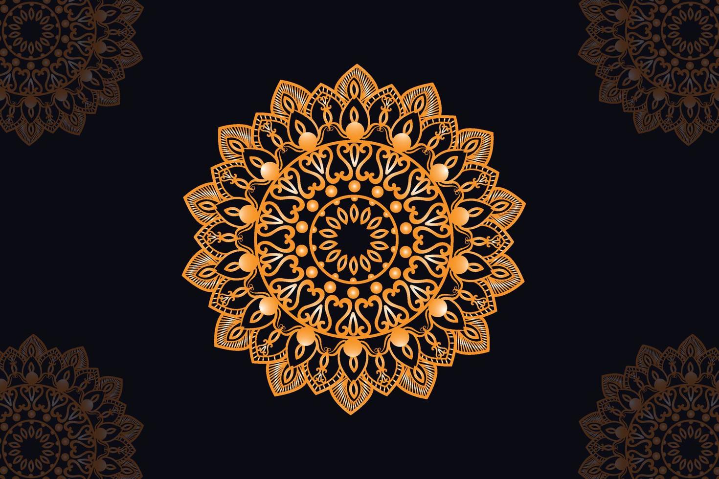 mandala vector ontwerp met zwart achtergrond. naadloos mandala patroon met zwart achtergrond. gouden mandala met zwart achtergrond