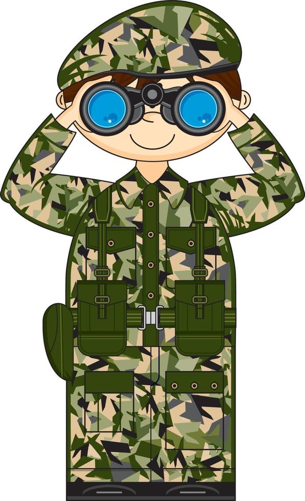 tekenfilm leger soldaat met kijker leger geschiedenis illustratie vector