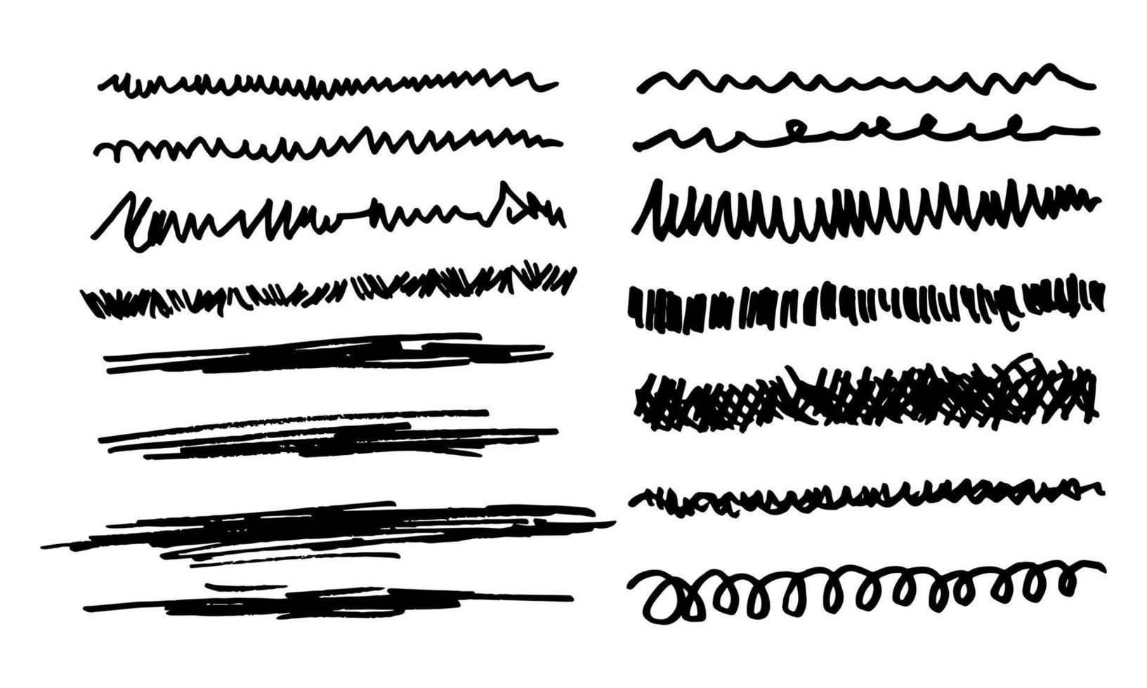 tekening reeks van hand- getrokken krabbels, lijn grenzen, schetsen slagen, kattebelletje markeerstift grenzen. geïsoleerd Aan wit achtergrond vector