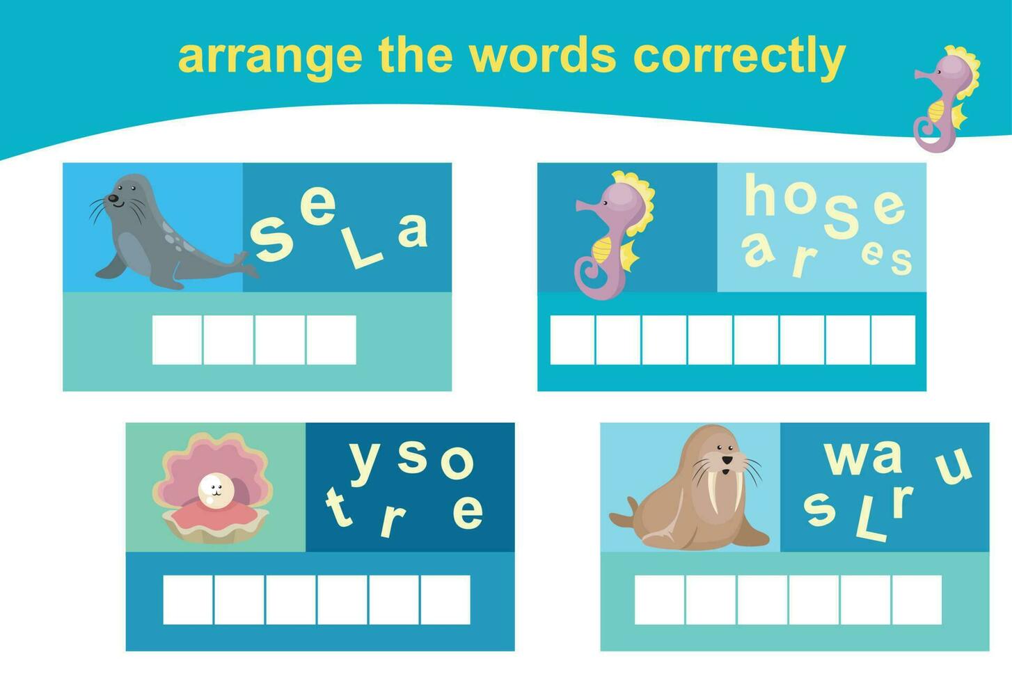 werkzaamheid vel voor kinderen. leerzaam afdrukbare werkblad. zee dier werkblad thema. motor vaardigheden onderwijs. vector illustraties.