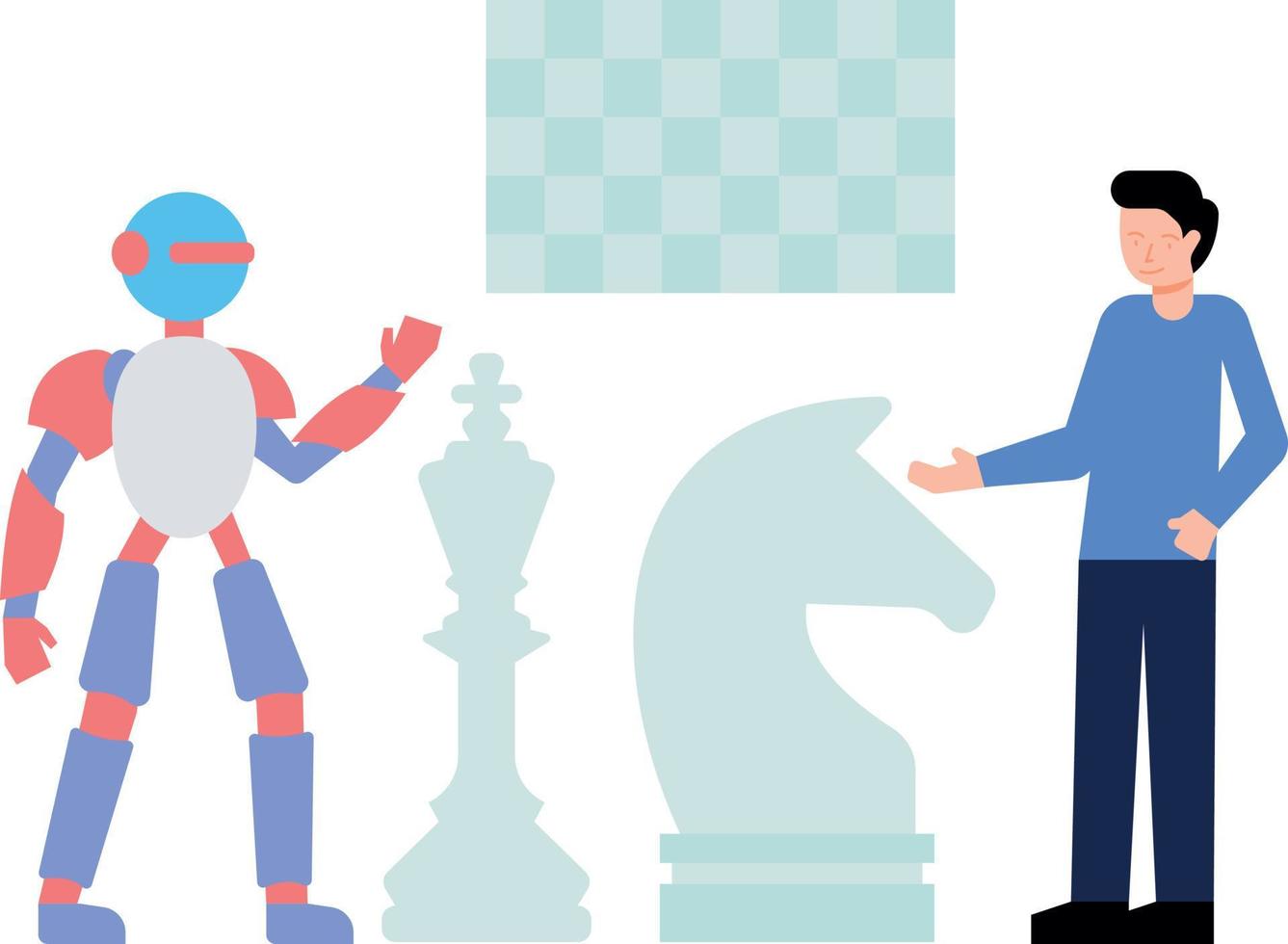 een jongen is spelen schaak met een robot. vector