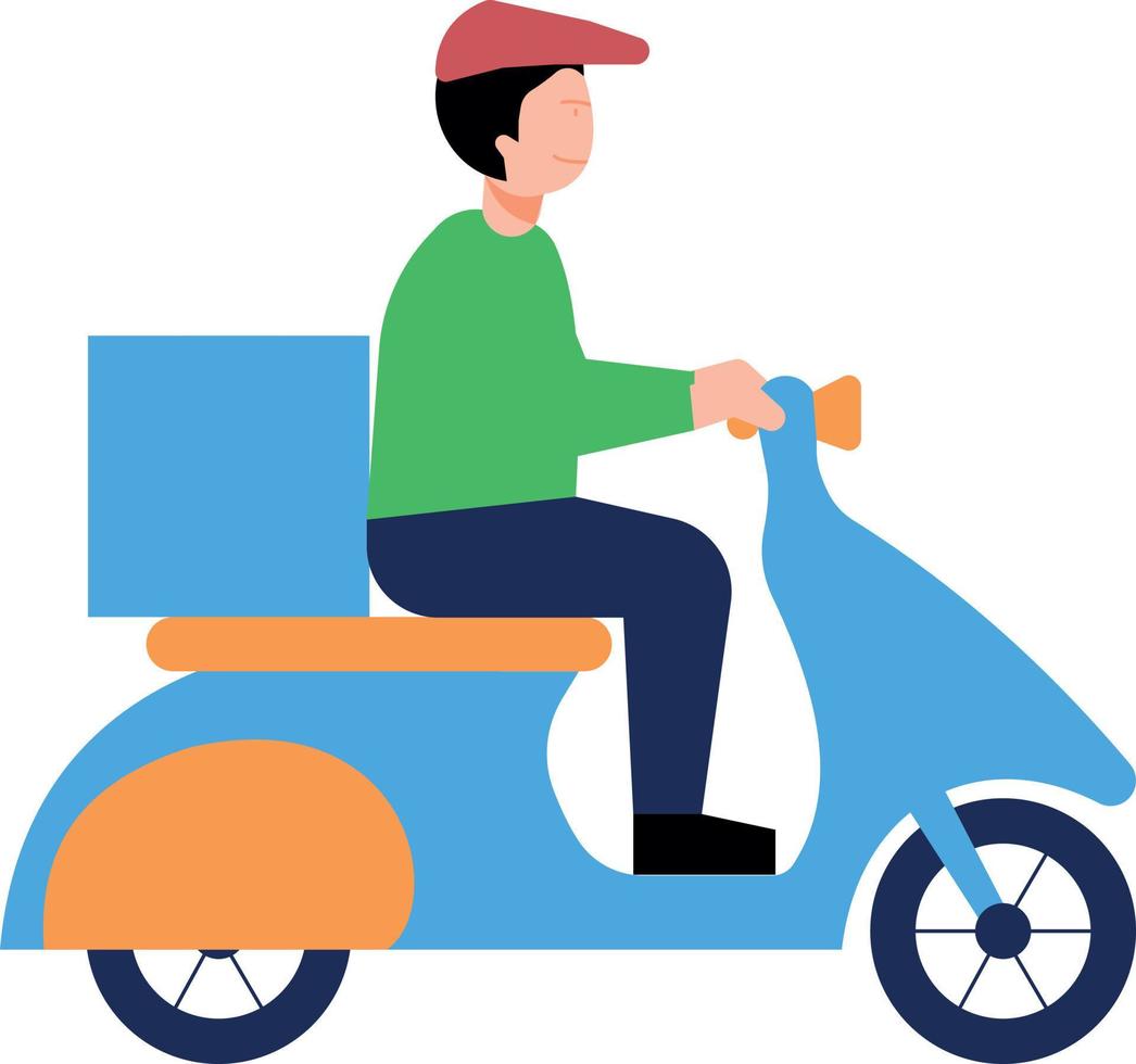 een jongen is leveren een pakket Aan een scooter. vector