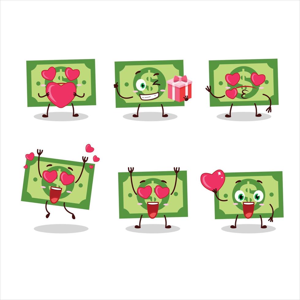 geld tekenfilm karakter met liefde schattig emoticon vector