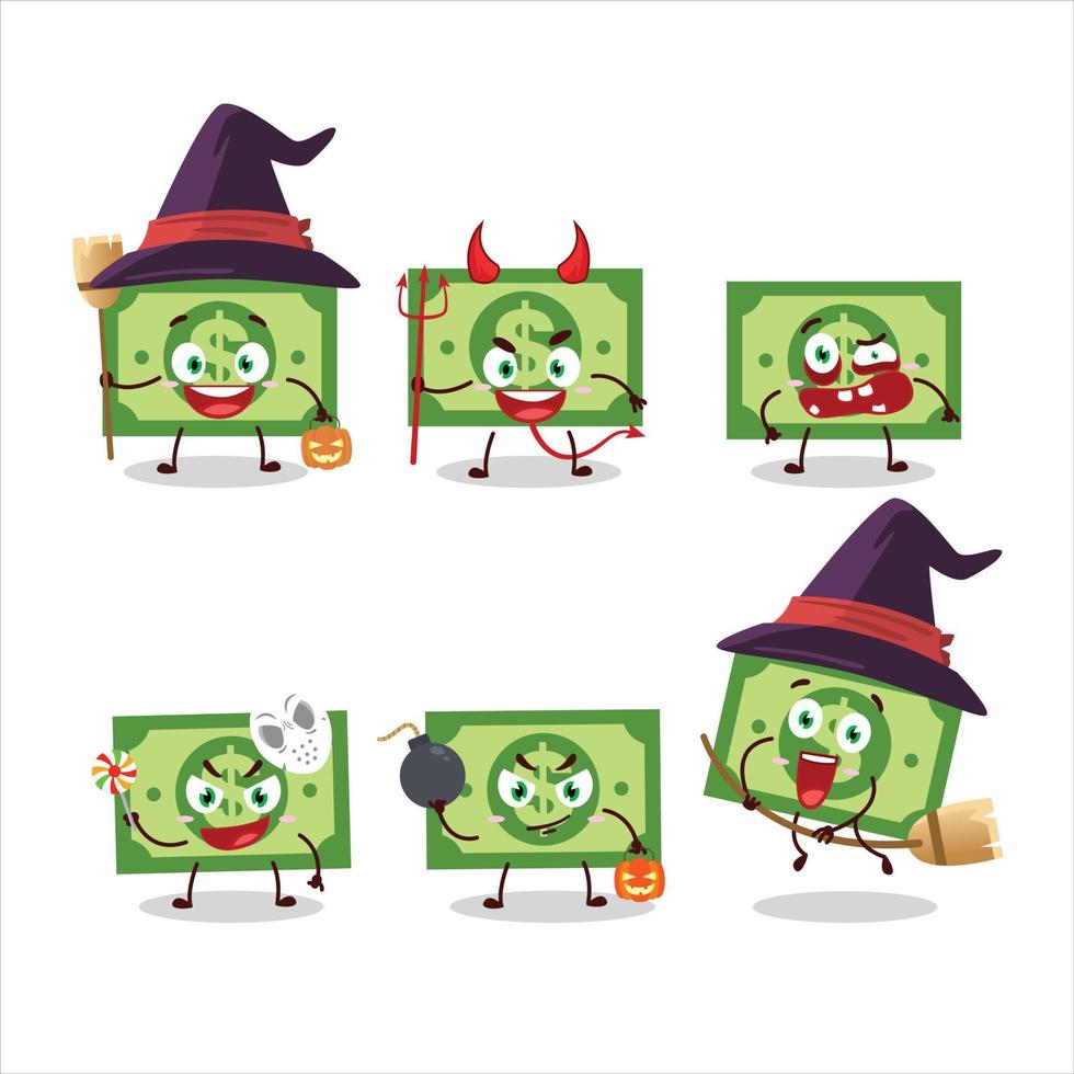 halloween uitdrukking emoticons met tekenfilm karakter van geld vector