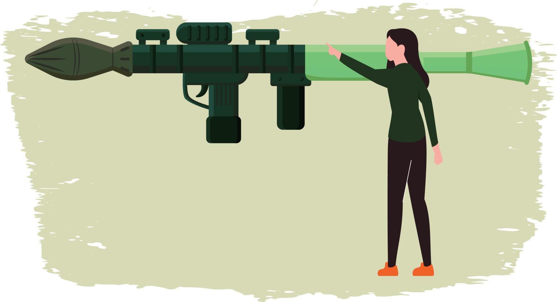 de meisje is Holding een bazooka. vector