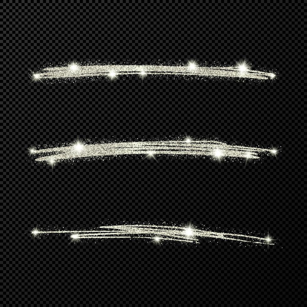 abstract glimmend confetti glinsterende golven. reeks van drie hand- getrokken borstel zilver beroertes vector
