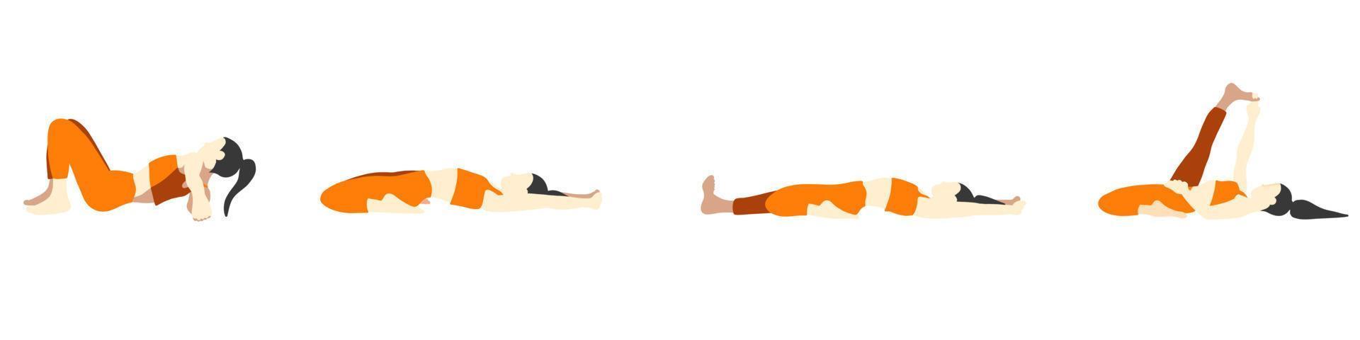 flexibiliteit yoga poses verzameling. Aziatisch vrouw, dame, vrouw, meisje. meditatie, pilates, mentaal Gezondheid, opleiding, Sportschool. vector illustratie in tekenfilm vlak stijl geïsoleerd Aan wit achtergrond.