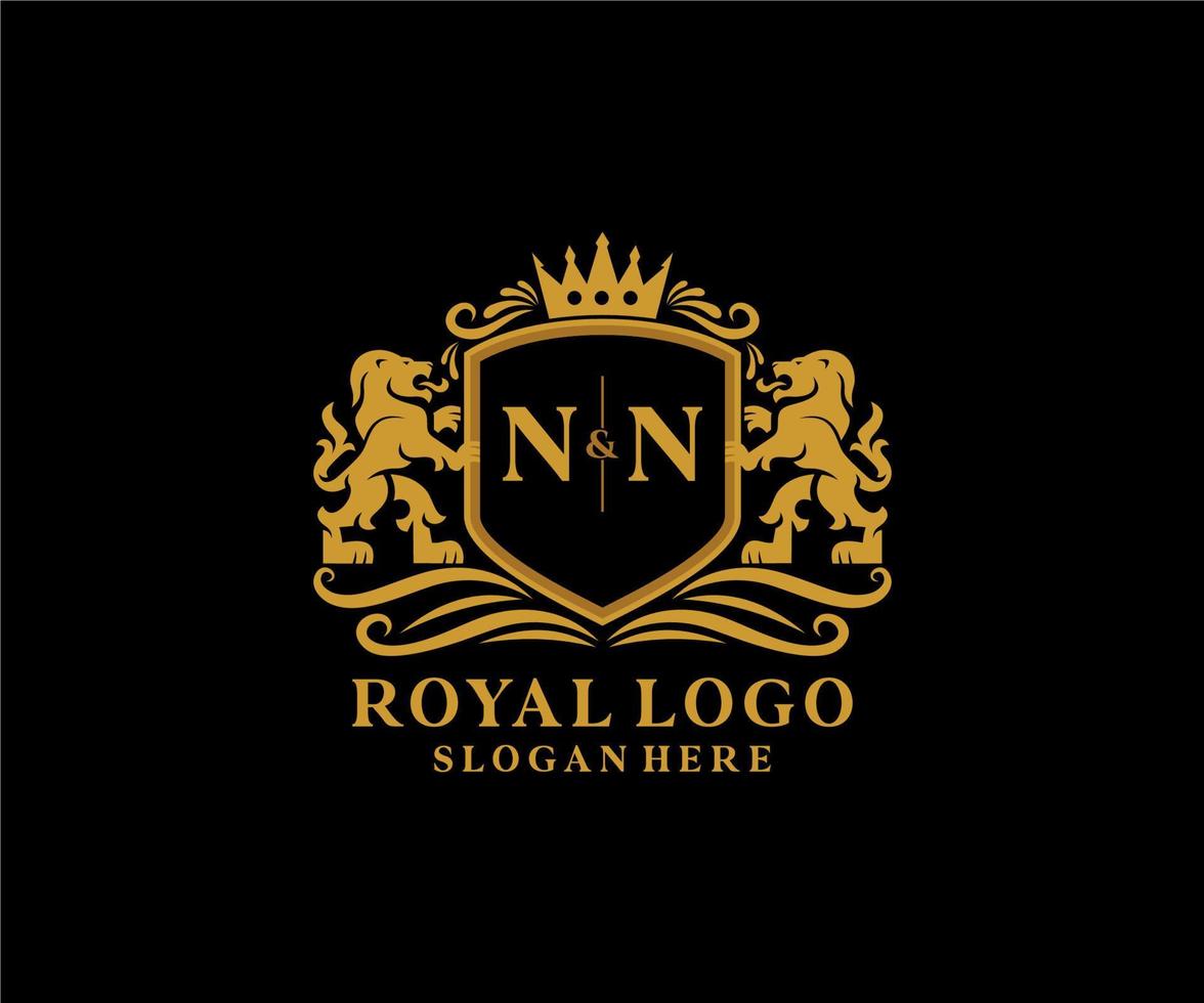 eerste nn brief leeuw Koninklijk luxe logo sjabloon in vector kunst voor restaurant, royalty, boetiek, cafe, hotel, heraldisch, sieraden, mode en andere vector illustratie.
