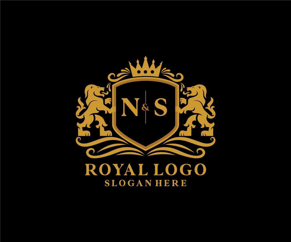 eerste NS brief leeuw Koninklijk luxe logo sjabloon in vector kunst voor restaurant, royalty, boetiek, cafe, hotel, heraldisch, sieraden, mode en andere vector illustratie.