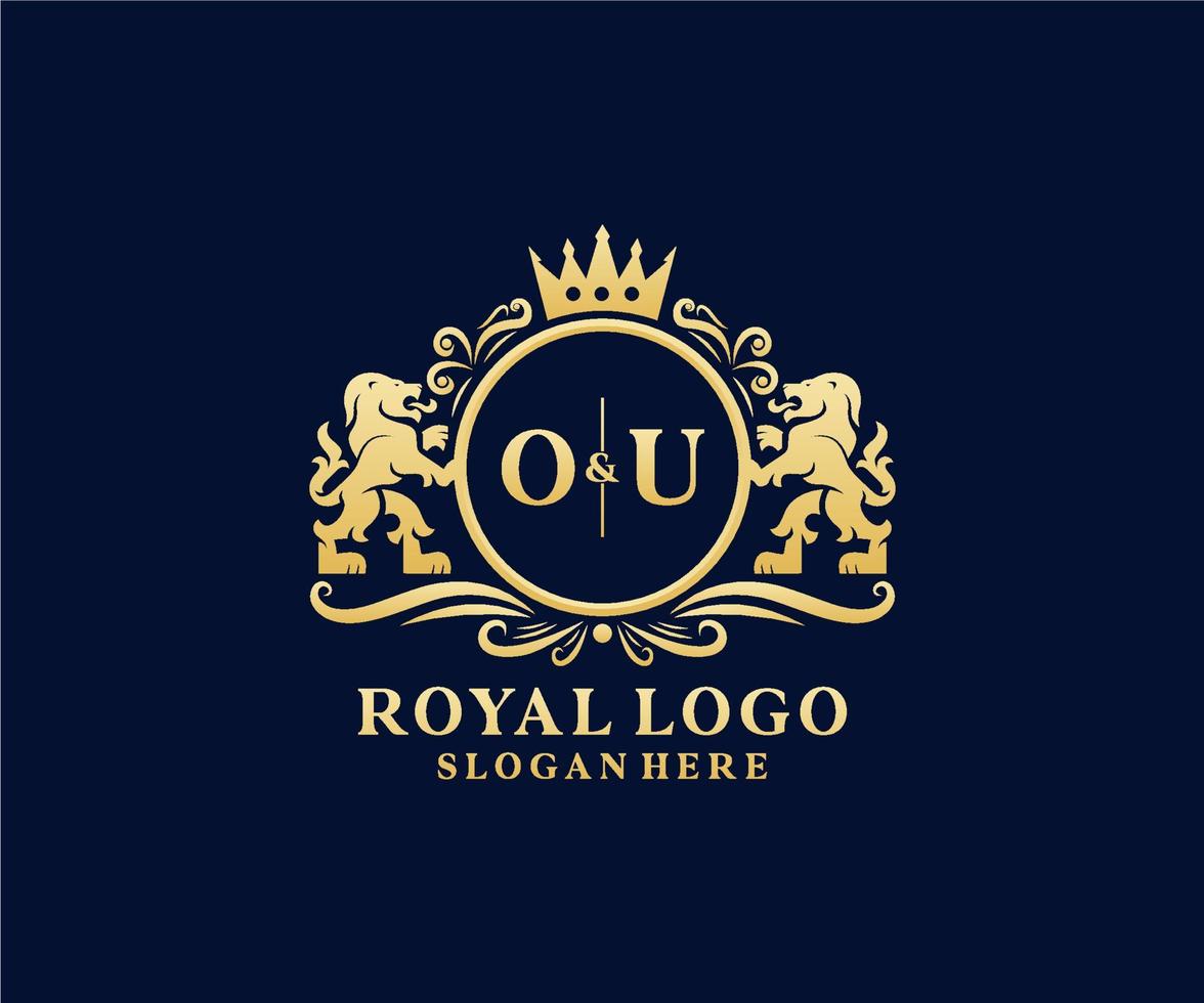 eerste ou brief leeuw Koninklijk luxe logo sjabloon in vector kunst voor restaurant, royalty, boetiek, cafe, hotel, heraldisch, sieraden, mode en andere vector illustratie.