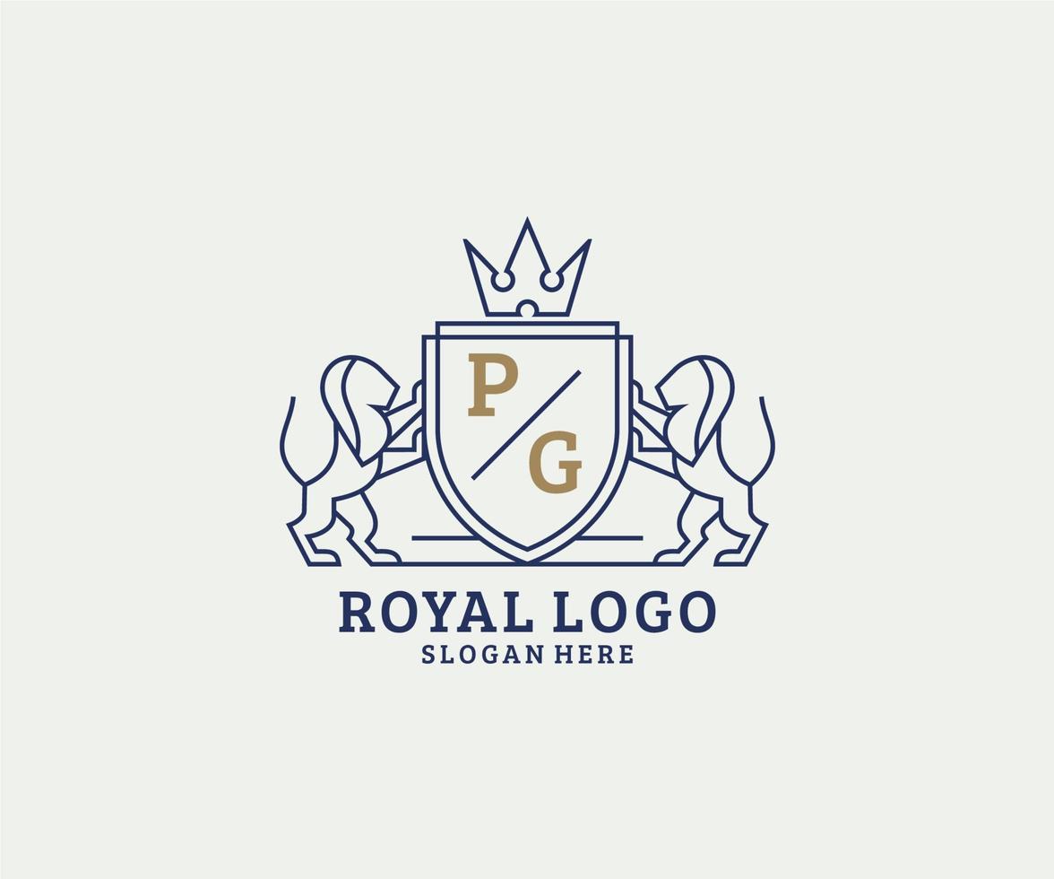 eerste pag brief leeuw Koninklijk luxe logo sjabloon in vector kunst voor restaurant, royalty, boetiek, cafe, hotel, heraldisch, sieraden, mode en andere vector illustratie.