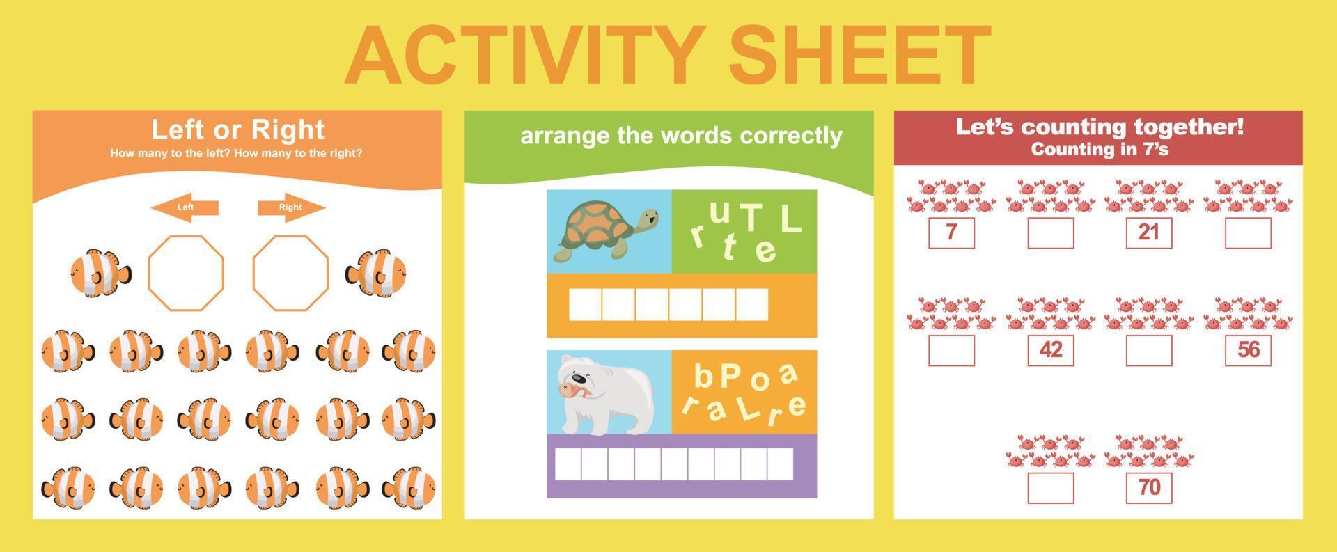 werkzaamheid vel voor kinderen. leerzaam afdrukbare werkblad. zee dier werkblad thema. motor vaardigheden onderwijs. vector illustraties.