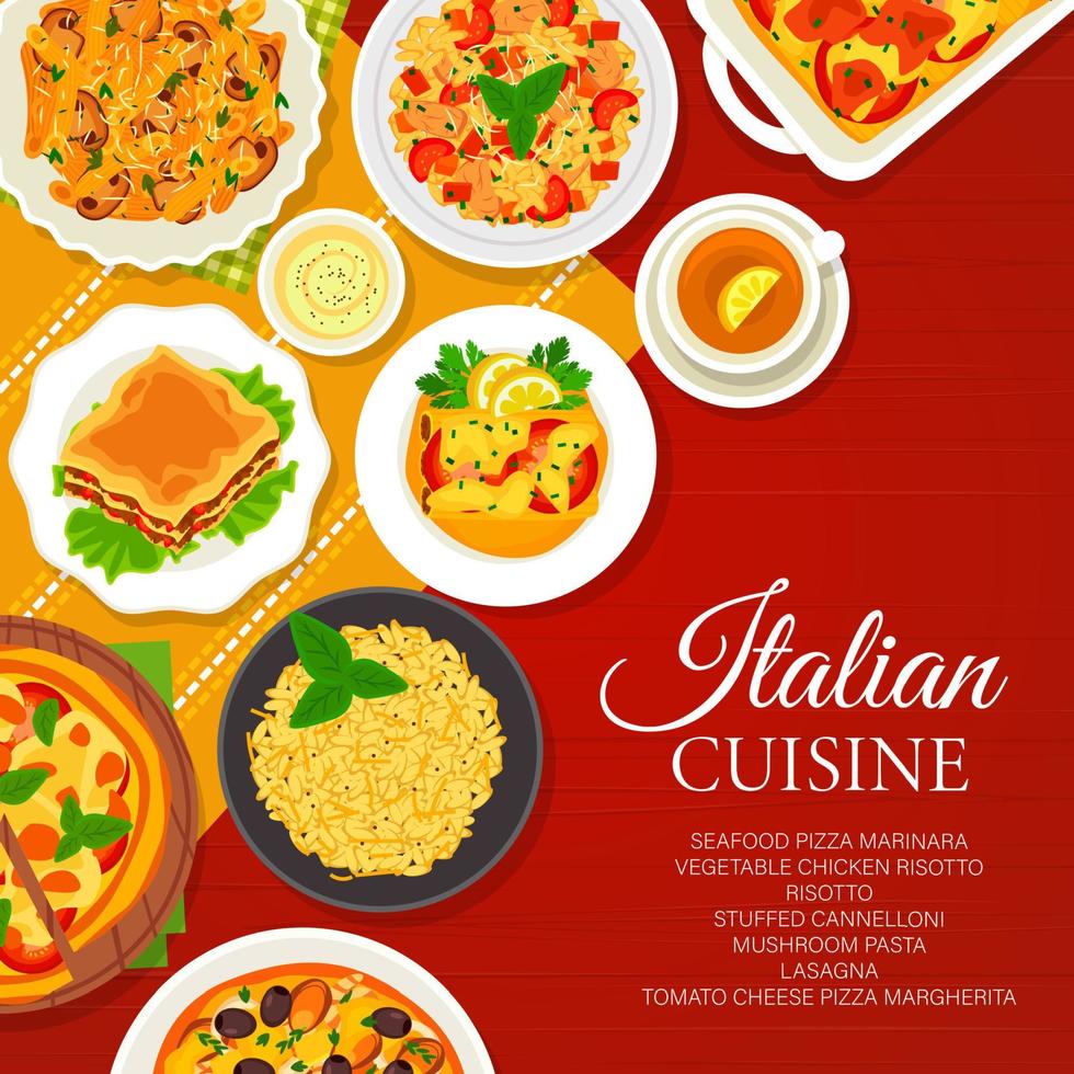 Italiaans keuken menu omslag, voedsel gerechten en maaltijden vector