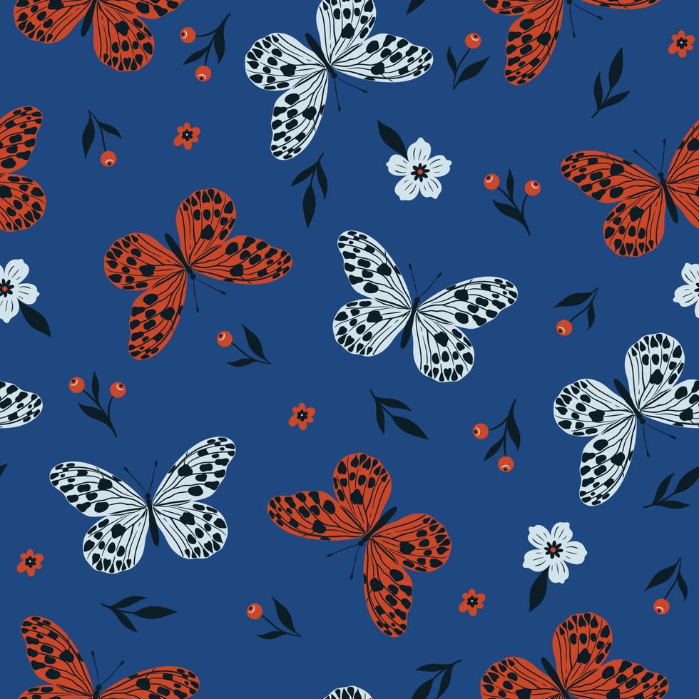 naadloos patroon met rood en wit vlinders. vector grafiek.