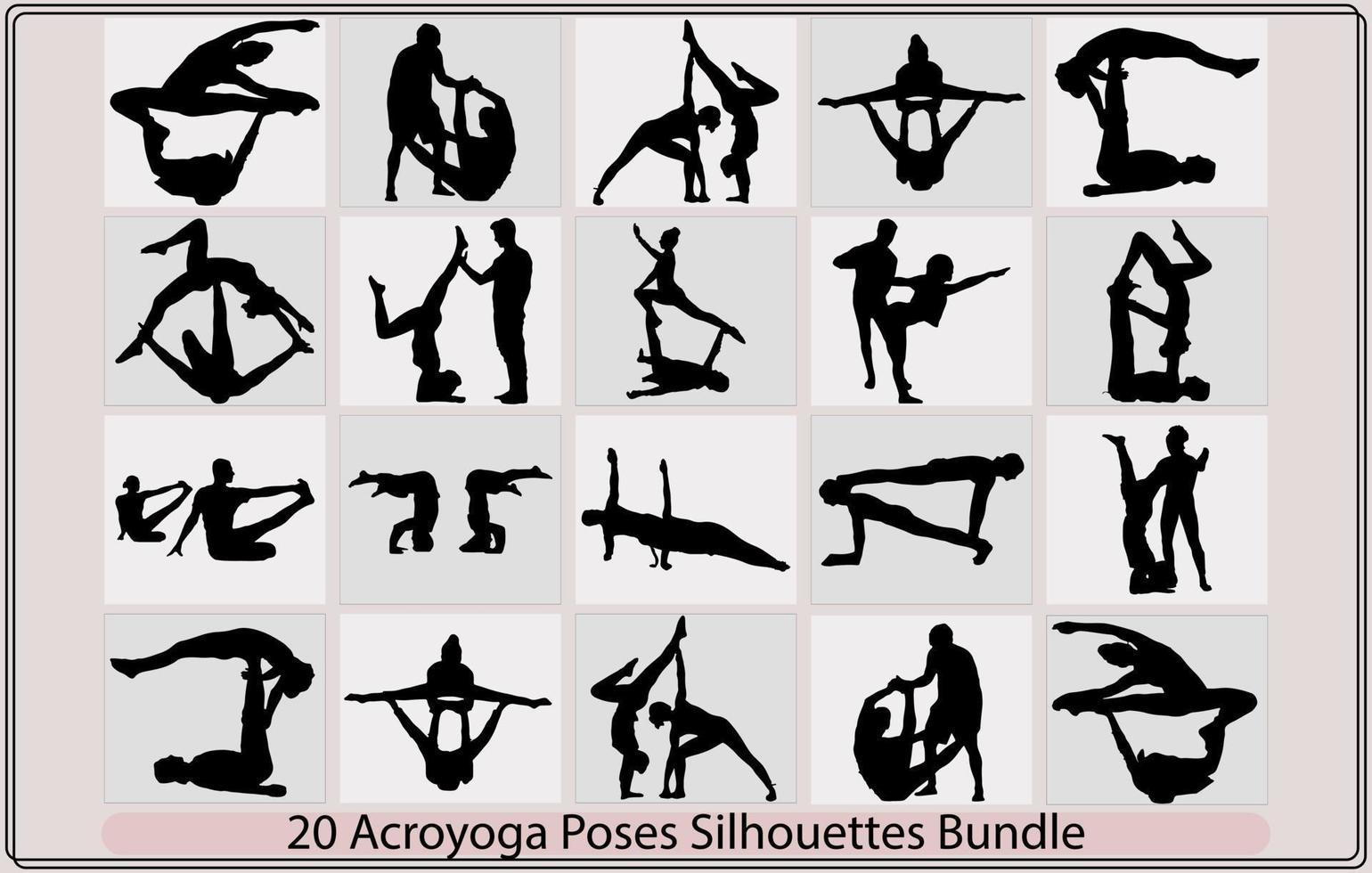 silhouetten van Mens en vrouw in divers acroyoga posities, turners en atleten, illustratie van mannen en Dames in een acroyoga sessie, vector