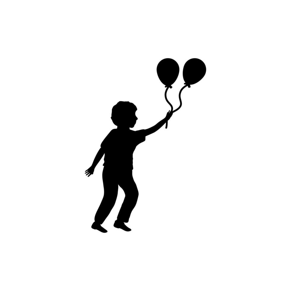 jongen rennen met ballonnen silhouet vector icoon