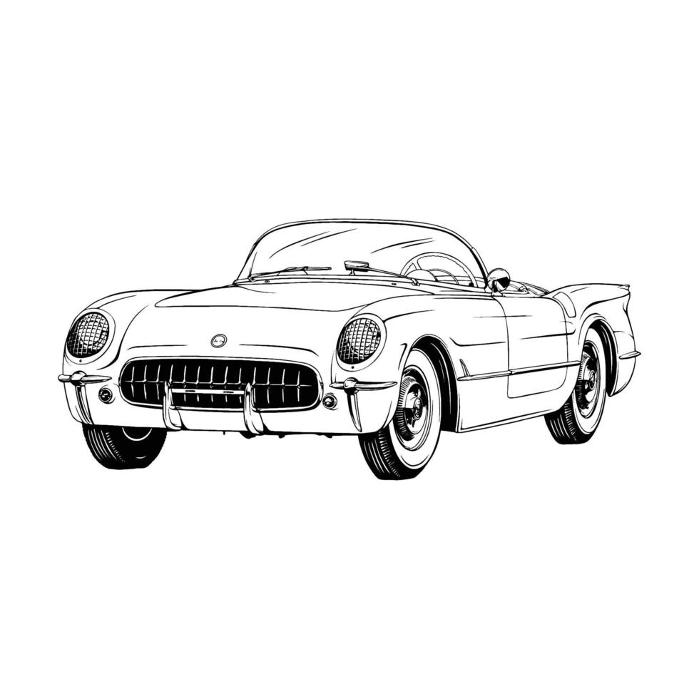 wijnoogst Amerikaans klassiek sport auto's illustratie vector lijn kunst