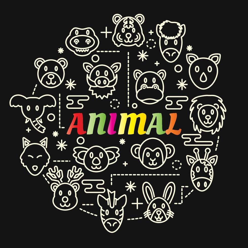 dier kleurrijke kleurovergang belettering met lijn pictogrammen vector