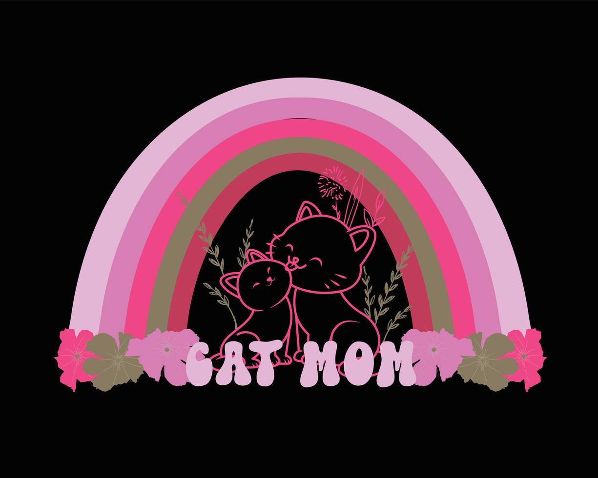 kat mam retro wijnoogst regenboog moeder dag t overhemd ontwerp. groet kaarten, mokken, Sjablonen. vector