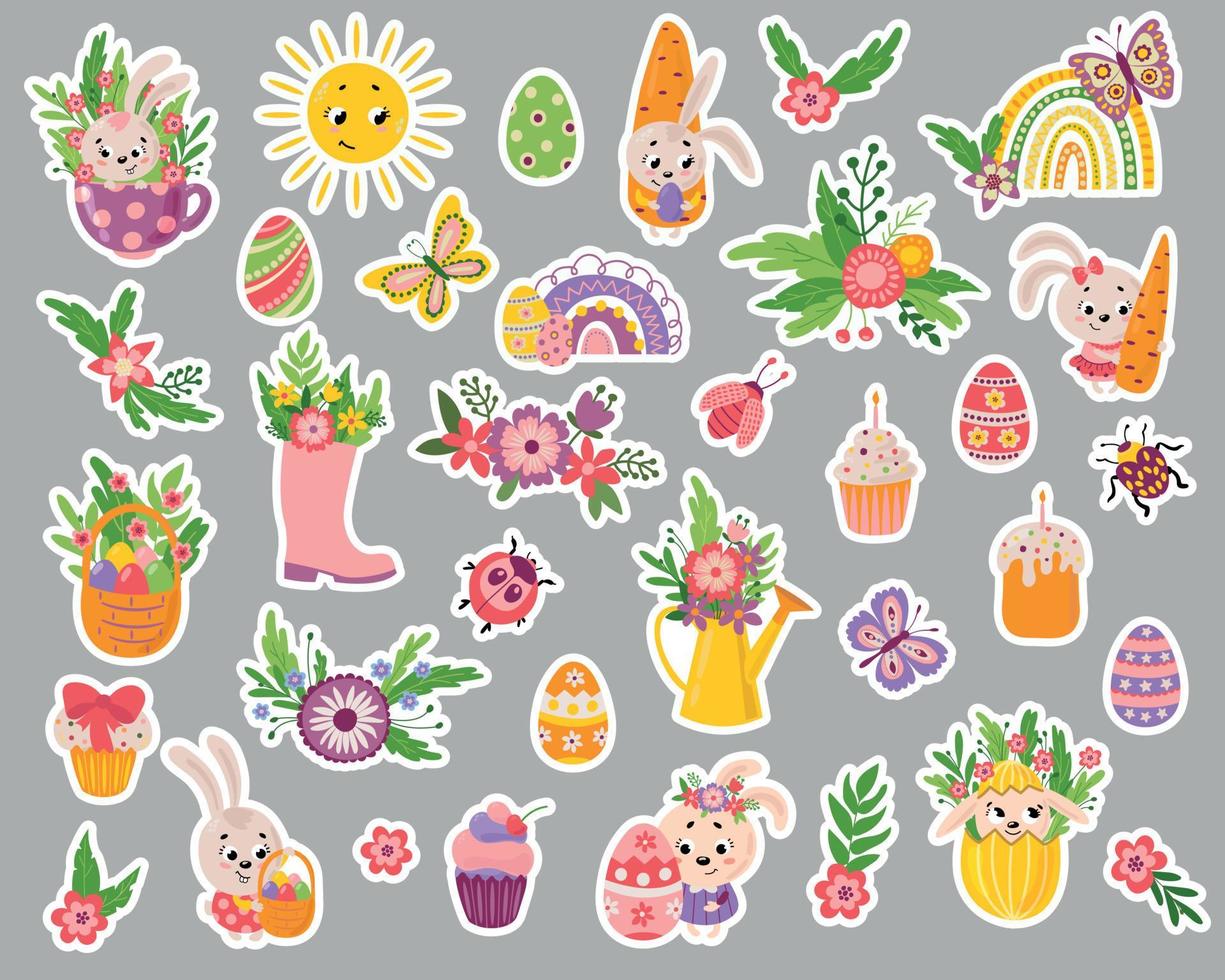 Pasen sticker set. getrokken stijl. vector illustratie.