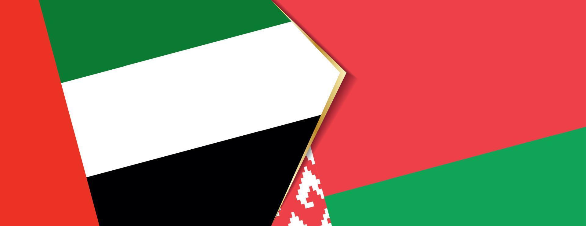 Verenigde Arabisch emiraten en Wit-Rusland vlaggen, twee vector vlaggen.