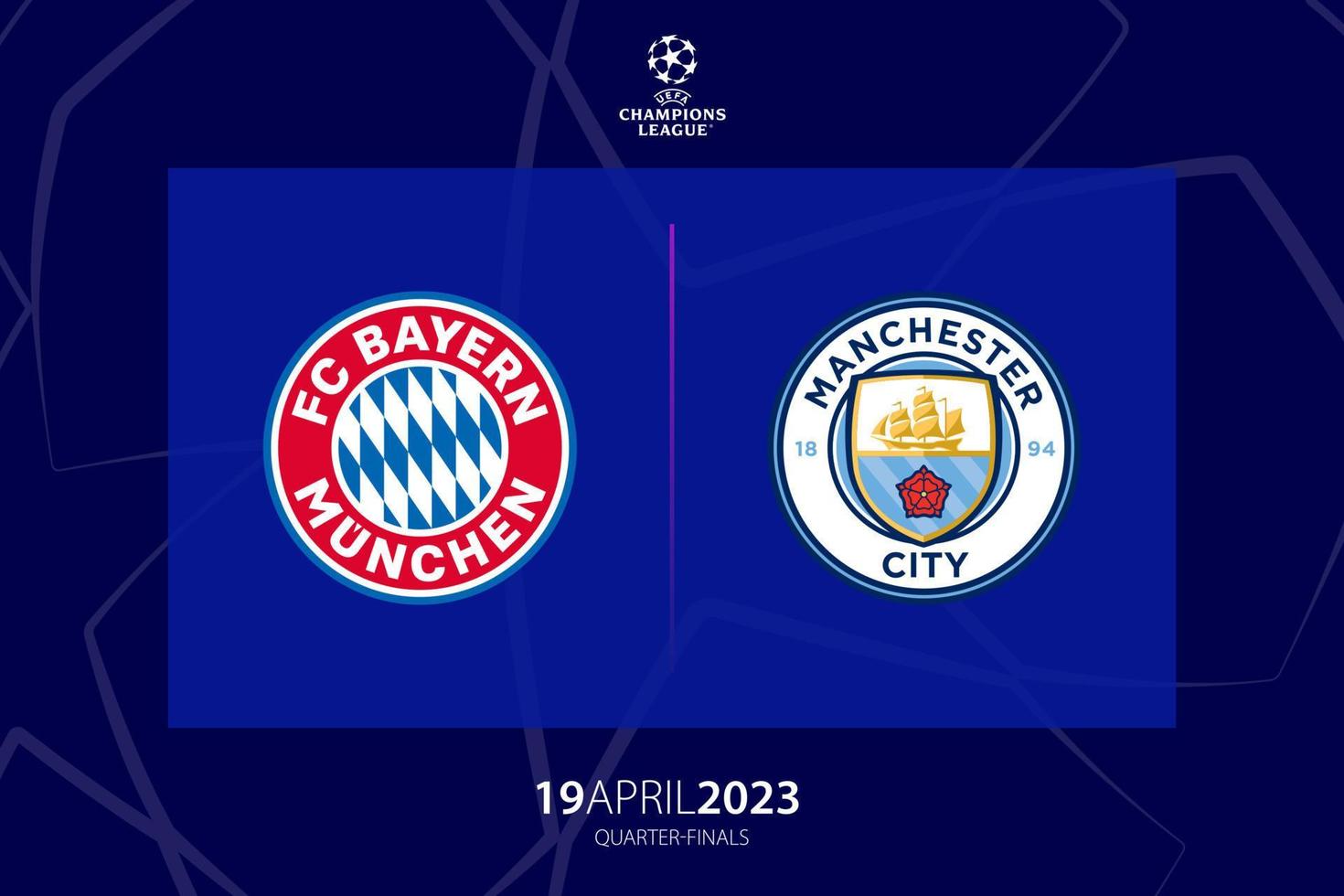 uefa kampioenen liga 2023 kwartfinale tussen Bayern München versus Manchester stad, spel twee. tbilisi, Georgië - april 06, 2023. vector