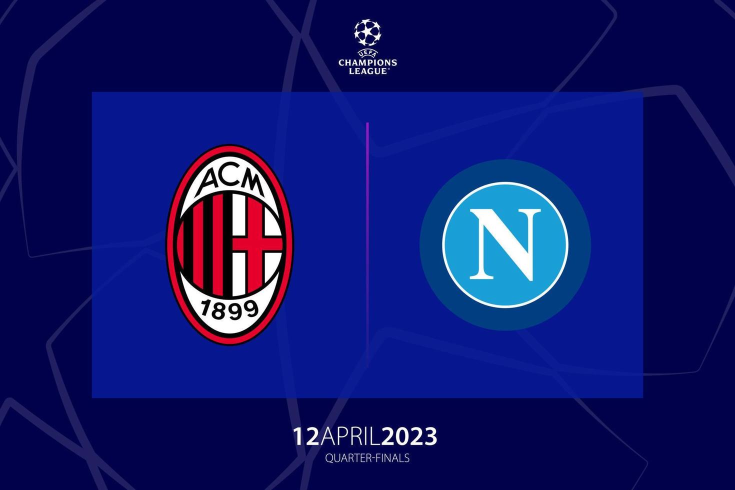 uefa kampioenen liga 2023 kwartfinale tussen Milaan versus Napels, spel een. tbilisi, Georgië - april 06, 2023. vector