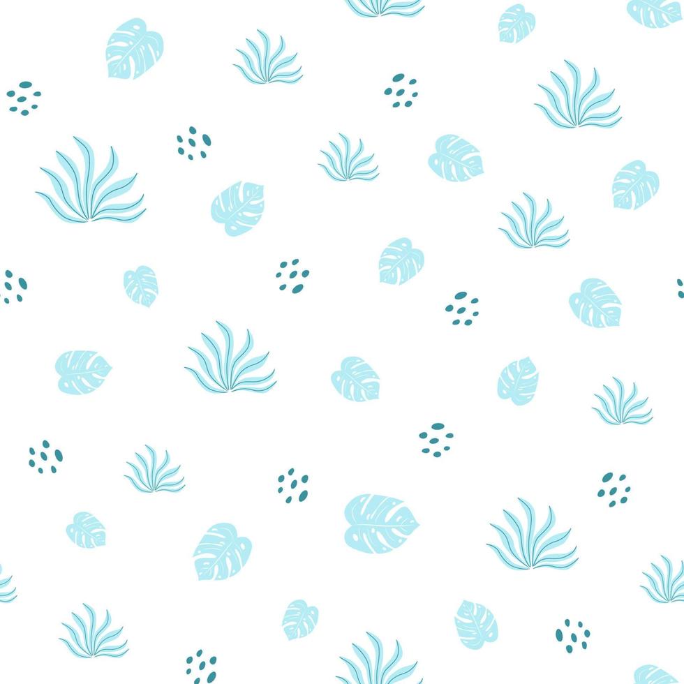 tropisch naadloos patroon, blauw palm bladeren Aan wit achtergrond. tropisch schattig afdrukken. grappig zomer Hawaii exotisch ontwerp. licht illustratie voor behang, uitnodiging, textiel, kleding stof, inpakken papier. vector