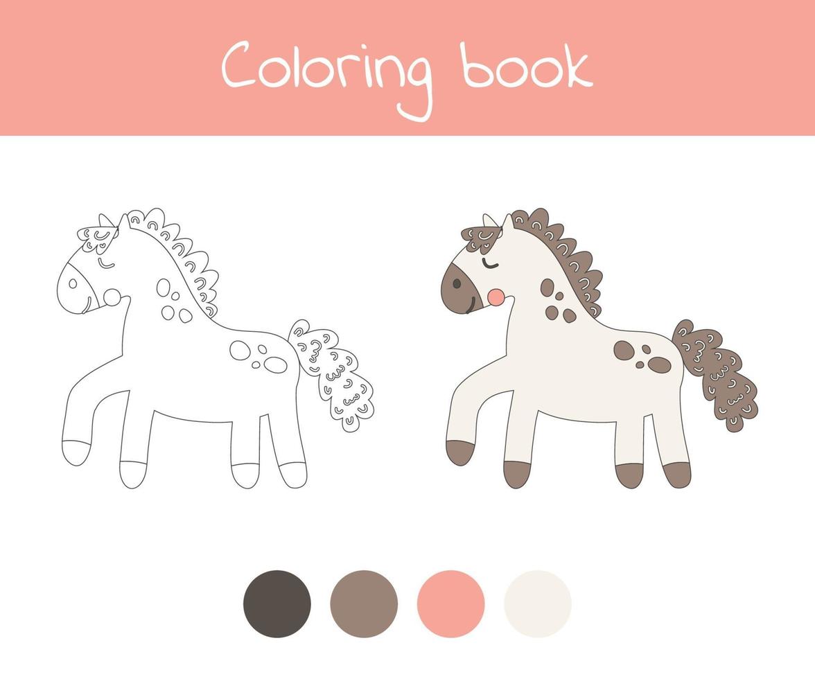 kleurboek met schattig boerderijdier een paard. voor kinderen kleuterschool, voorschoolse en leerplichtige leeftijd. vector