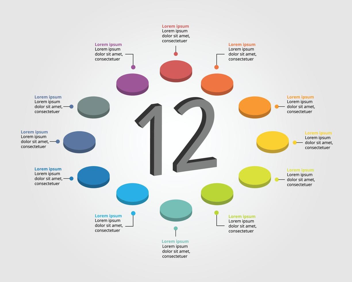 cirkel sjabloon voor infographic voor presentatie voor 12 element vector