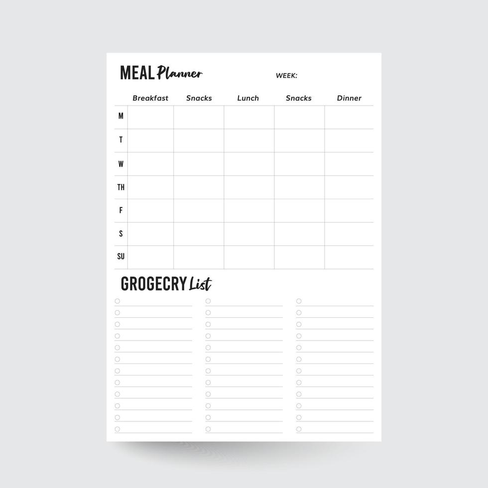 maaltijd planner, menukaart planner, eten planner, maaltijd grafiek, maaltijd kalender, maaltijd ontwerper blad, maaltijd organisator, maaltijd tracker, maaltijd insert vector