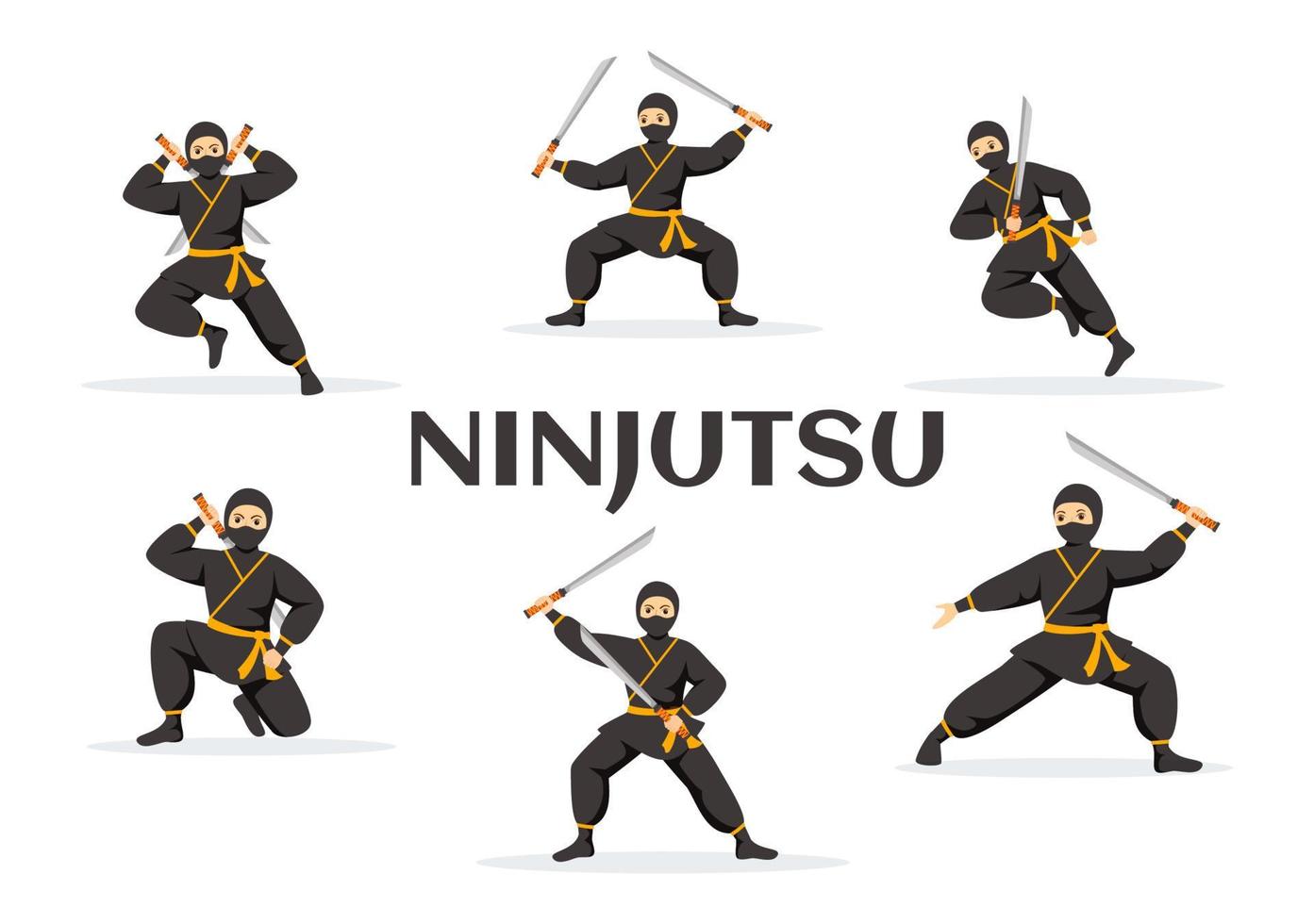 ninjutsu vector illustratie met karakter Ninja shinobi van Japan in vlak tekenfilm stijl hand- getrokken landen bladzijde achtergrond Sjablonen