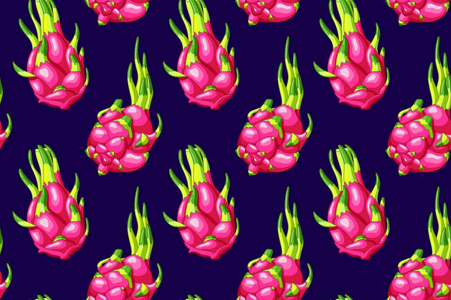 kleurrijk pitaya naadloos patroon. biologisch sappig draak fruit. zoet pitahaya. zomer zoet exotisch voedsel. Purper achtergrond behang vector