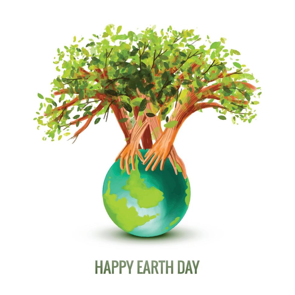 opslaan de wereld en handen boom gelukkig aarde dag achtergrond vector