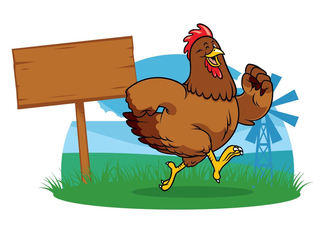 kip rennen in de boerderij met tekenfilm stijl vector