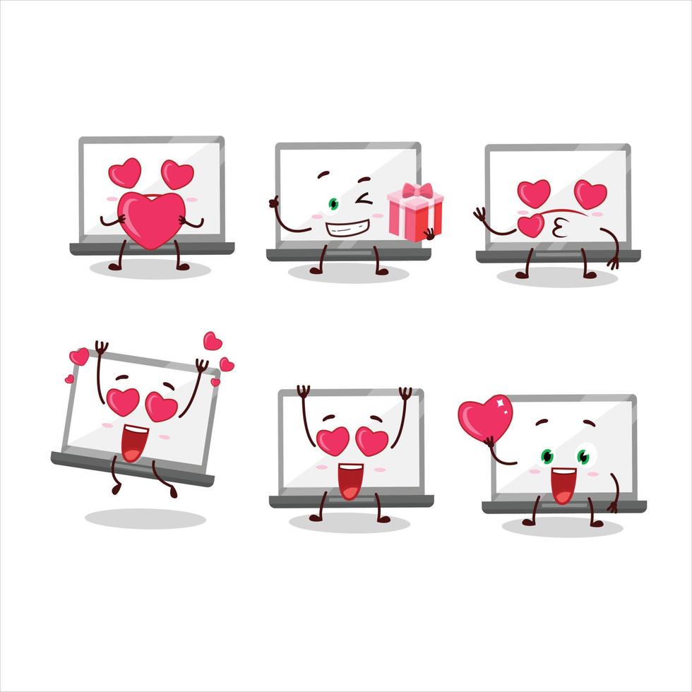 laptop tekenfilm karakter met liefde schattig emoticon vector