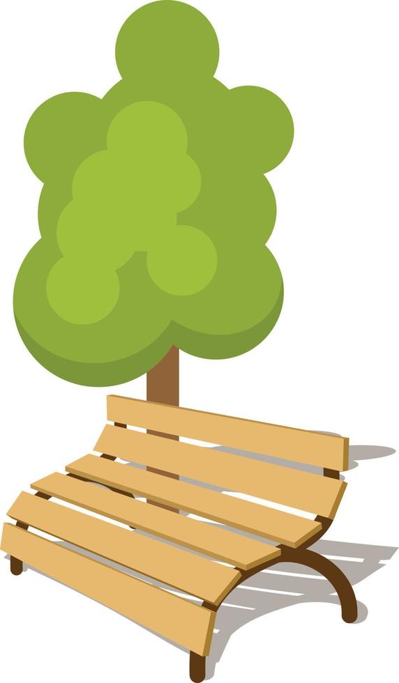 vector grafiek van een houten bank onder de groen boom