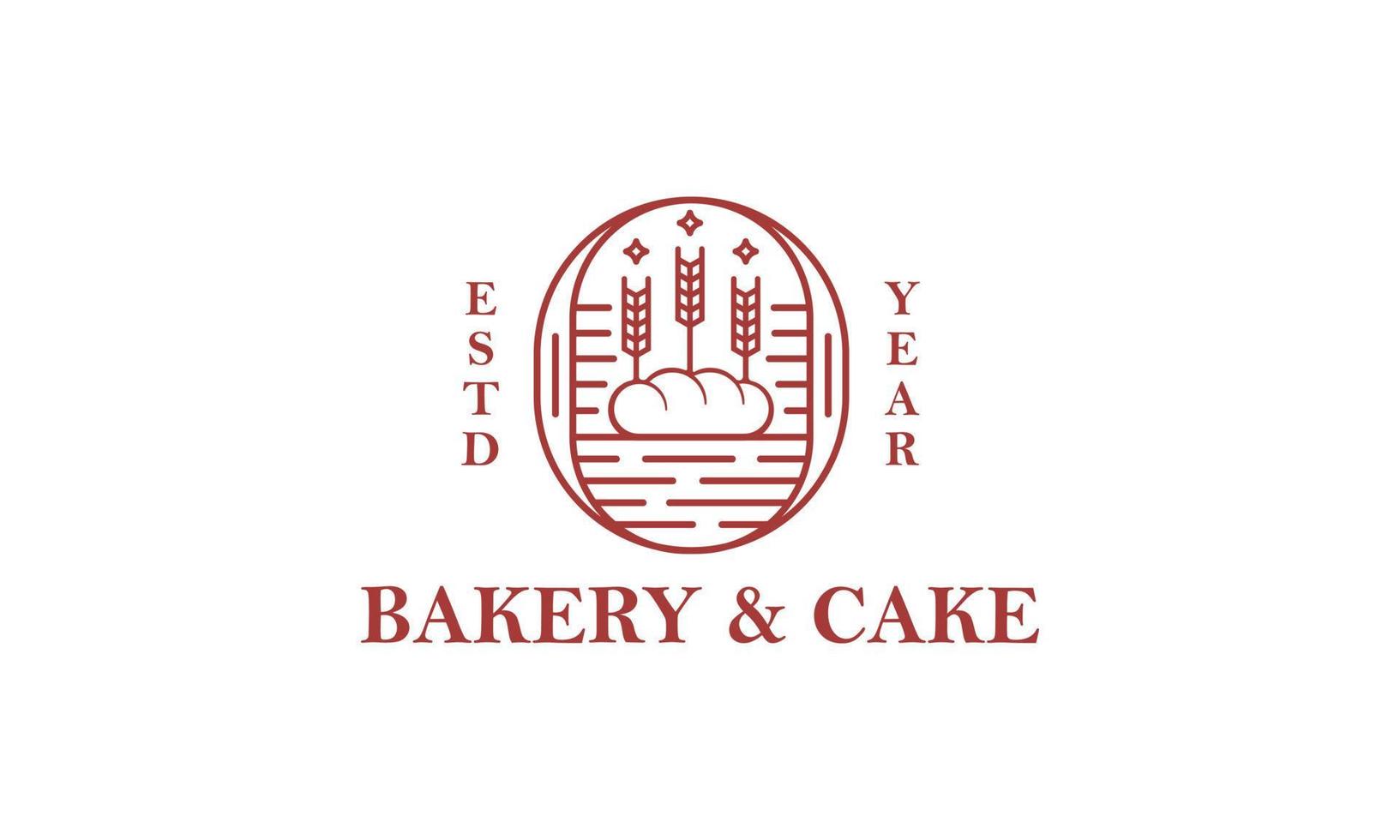 lijn kunst bakkerij en taart met wijnoogst kleur logo vector