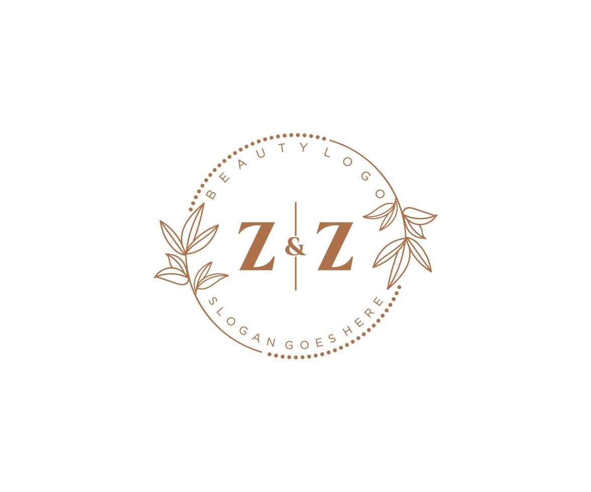eerste zz brieven mooi bloemen vrouwelijk bewerkbare premade monoline logo geschikt voor spa salon huid haar- schoonheid winkel en kunstmatig bedrijf. vector