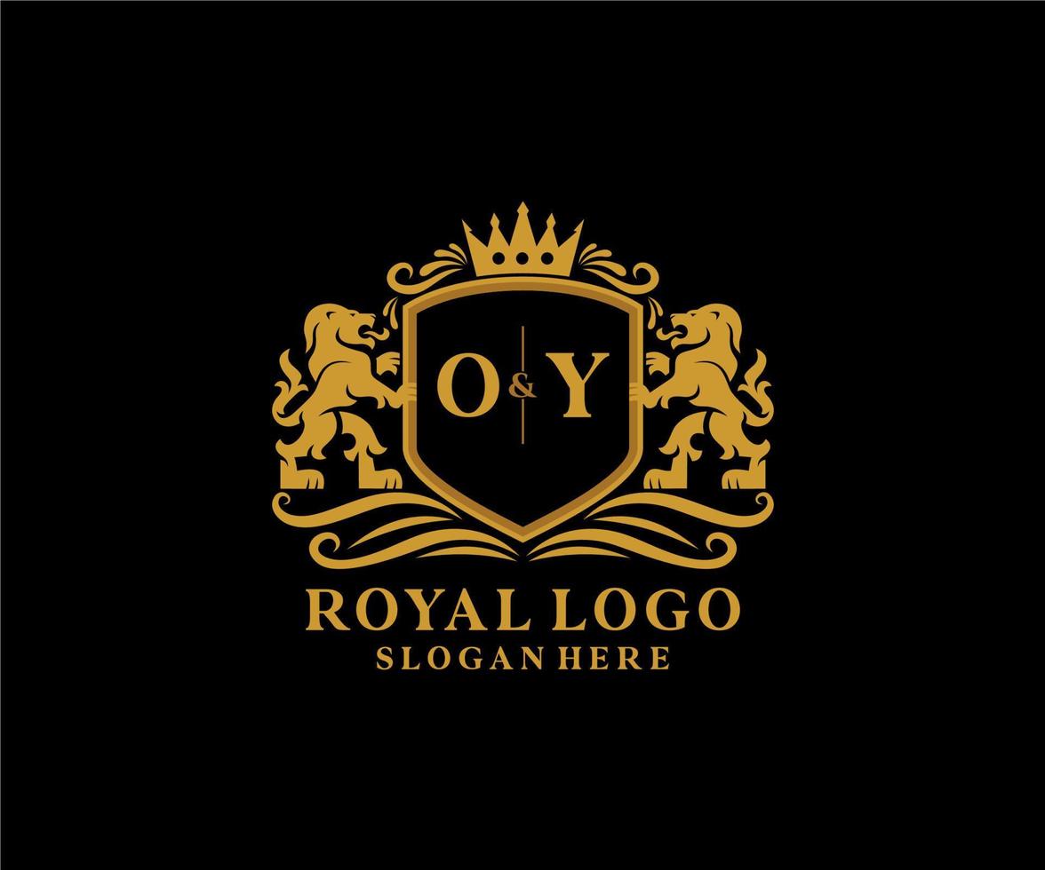 eerste oy brief leeuw Koninklijk luxe logo sjabloon in vector kunst voor restaurant, royalty, boetiek, cafe, hotel, heraldisch, sieraden, mode en andere vector illustratie.