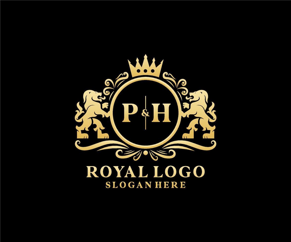 eerste ph brief leeuw Koninklijk luxe logo sjabloon in vector kunst voor restaurant, royalty, boetiek, cafe, hotel, heraldisch, sieraden, mode en andere vector illustratie.