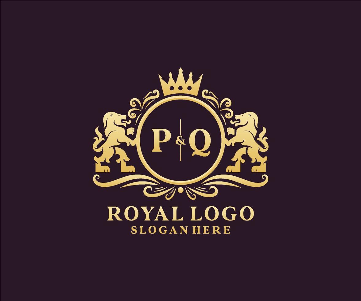 eerste pq brief leeuw Koninklijk luxe logo sjabloon in vector kunst voor restaurant, royalty, boetiek, cafe, hotel, heraldisch, sieraden, mode en andere vector illustratie.