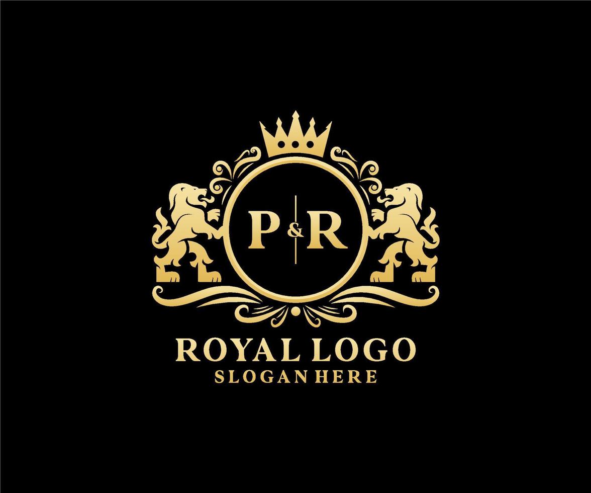 eerste pr brief leeuw Koninklijk luxe logo sjabloon in vector kunst voor restaurant, royalty, boetiek, cafe, hotel, heraldisch, sieraden, mode en andere vector illustratie.