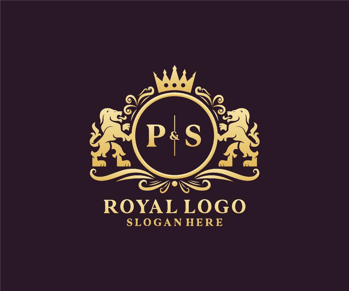 eerste ps brief leeuw Koninklijk luxe logo sjabloon in vector kunst voor restaurant, royalty, boetiek, cafe, hotel, heraldisch, sieraden, mode en andere vector illustratie.