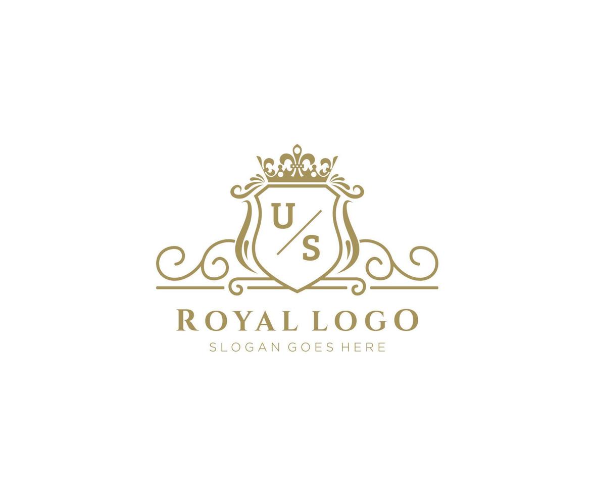 eerste ons brief luxueus merk logo sjabloon, voor restaurant, royalty, boetiek, cafe, hotel, heraldisch, sieraden, mode en andere vector illustratie.