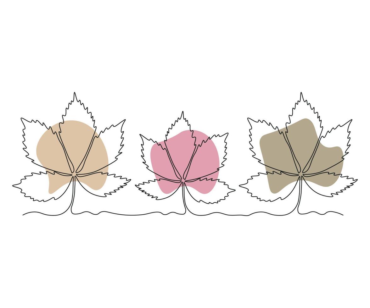 abstract drie bladeren van meisje druiven in een rij doorlopend een lijn tekening vector