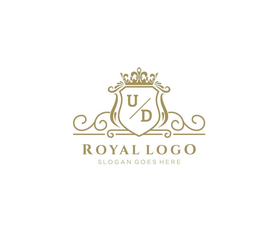 eerste ud brief luxueus merk logo sjabloon, voor restaurant, royalty, boetiek, cafe, hotel, heraldisch, sieraden, mode en andere vector illustratie.