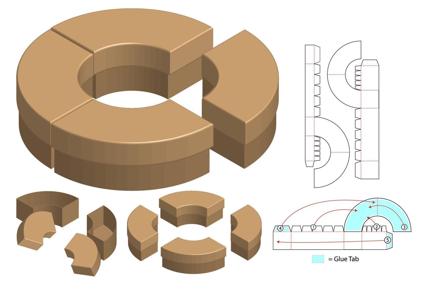 doos verpakking gestanst sjabloonontwerp. 3D-model vector