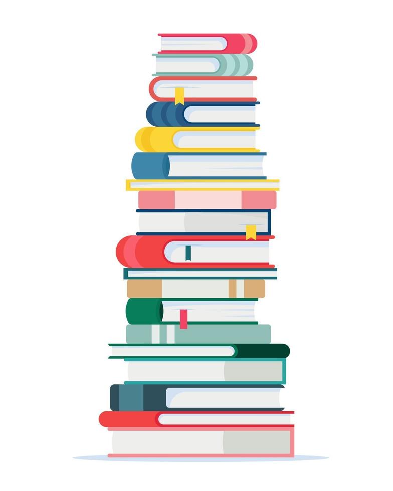 een grote stapel boeken. vectorillustratie in vlakke stijl, boeken geïsoleerd op een witte achtergrond vector